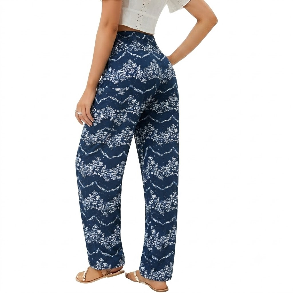 High Rise Printed Yoga Boho Pants With Pockets For Women