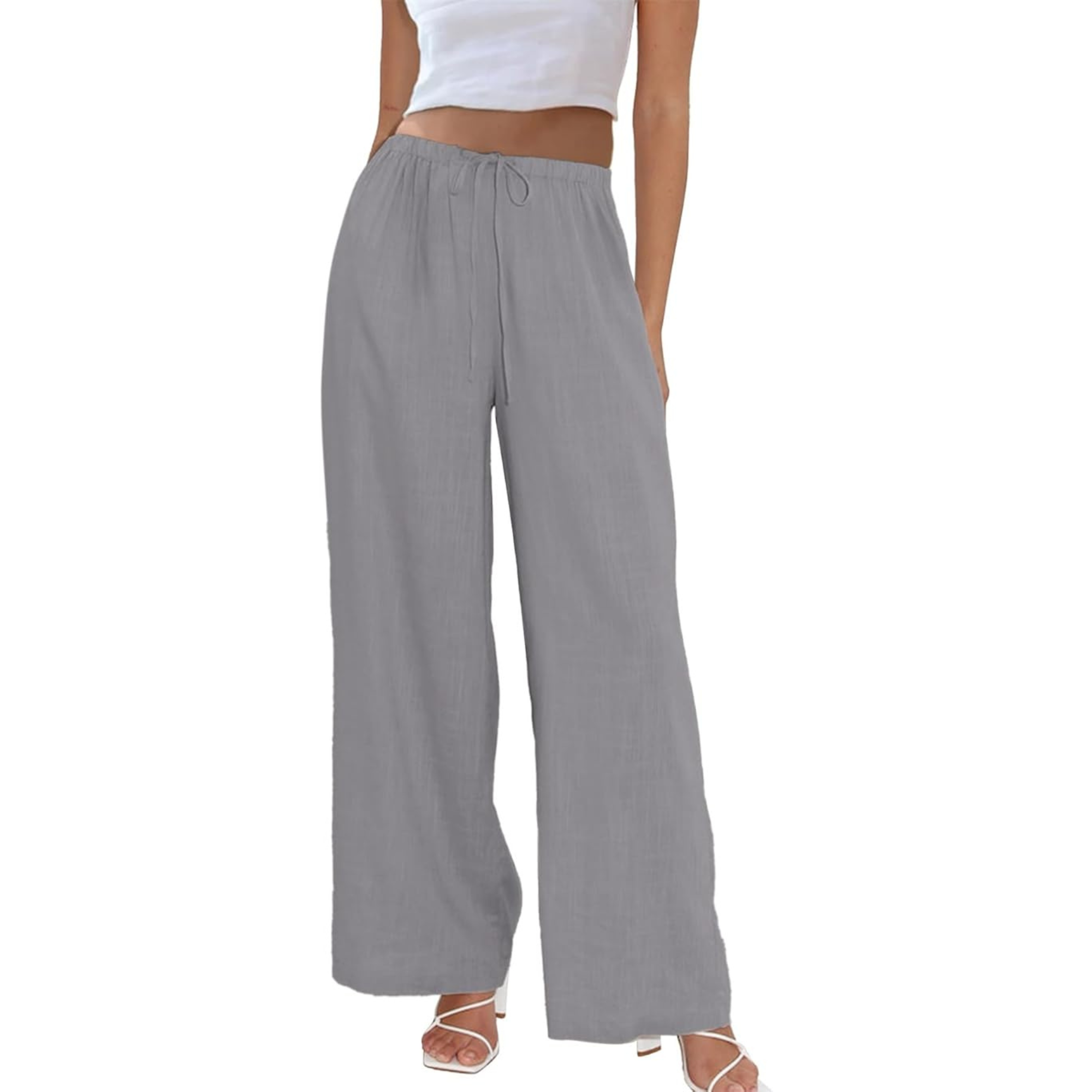 Cotton And Linen Drawstring Wide Leg Palazzo Pants For Women