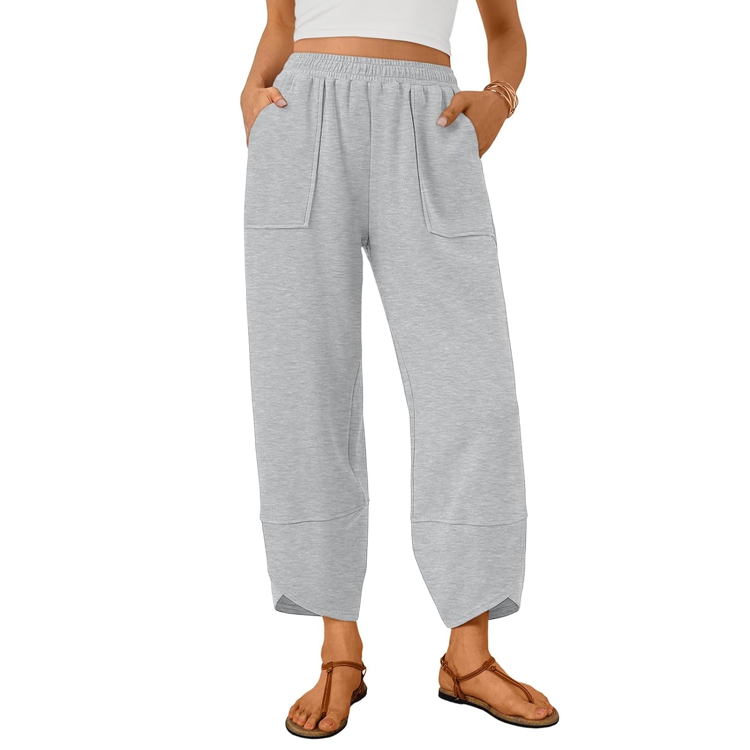 Casual Summer Wide Length Pants With Side Pockets For Women