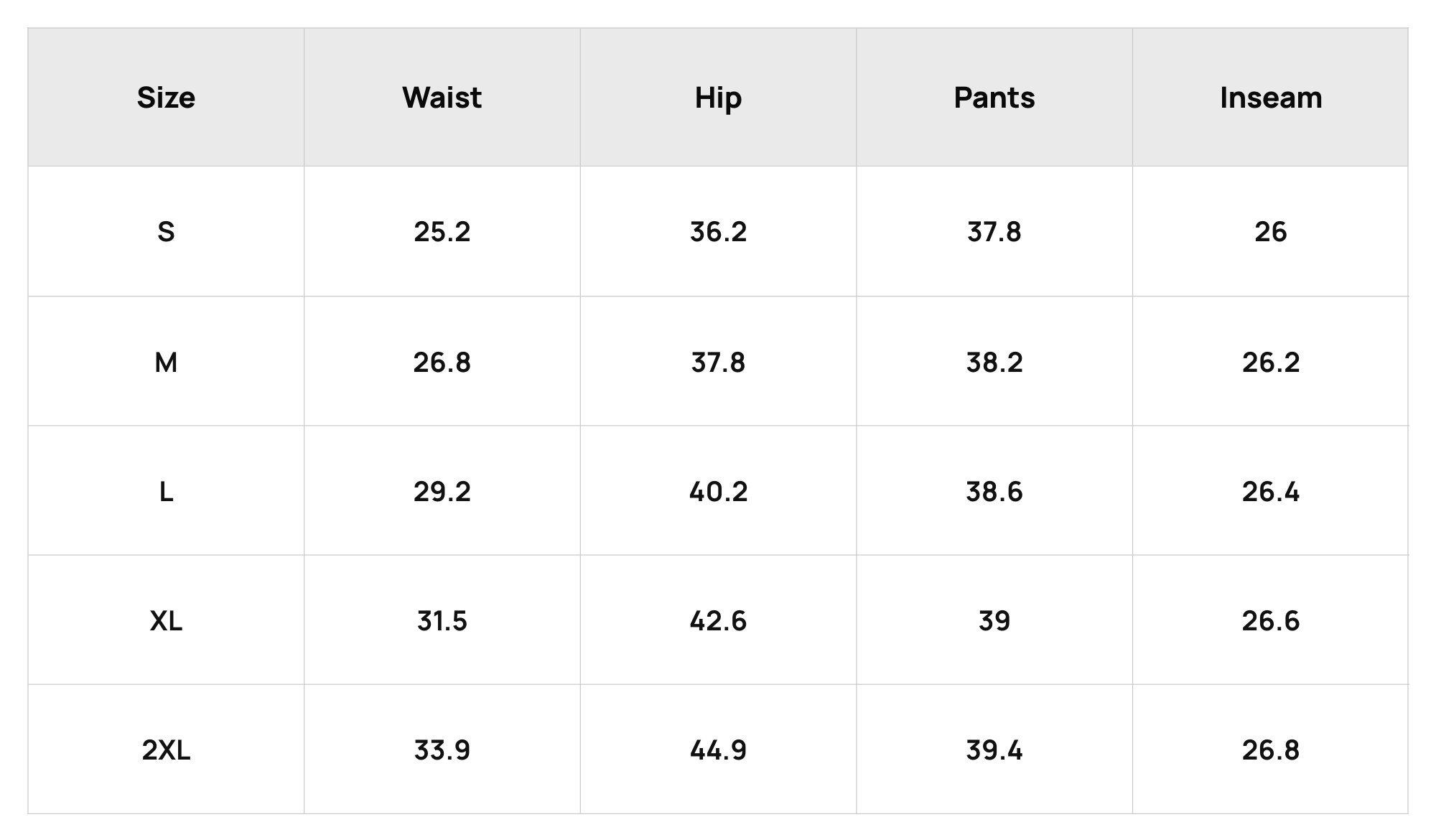 Size Chart