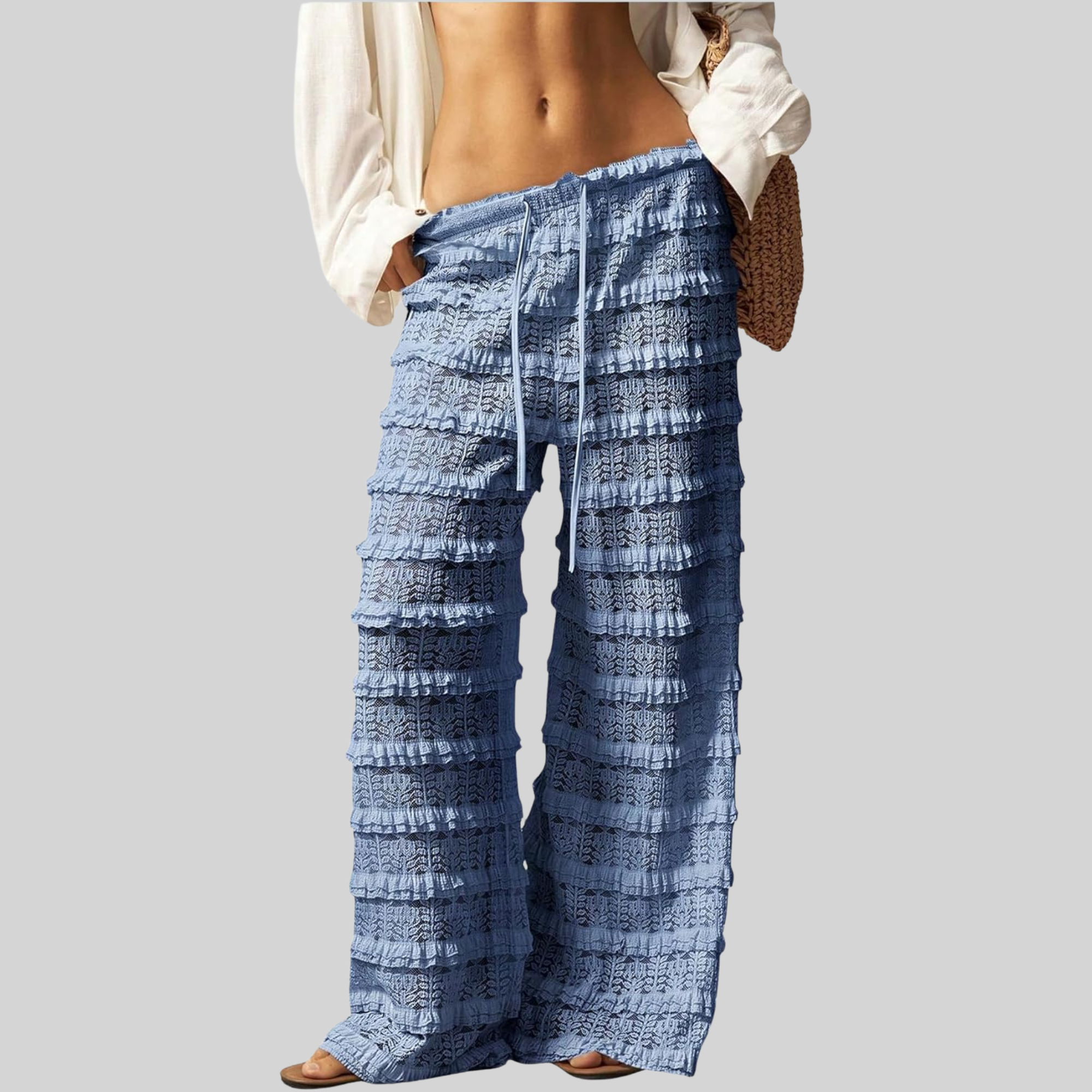 Lace Ruffle Mesh Layered Bathing Suit Pants Beach For Women