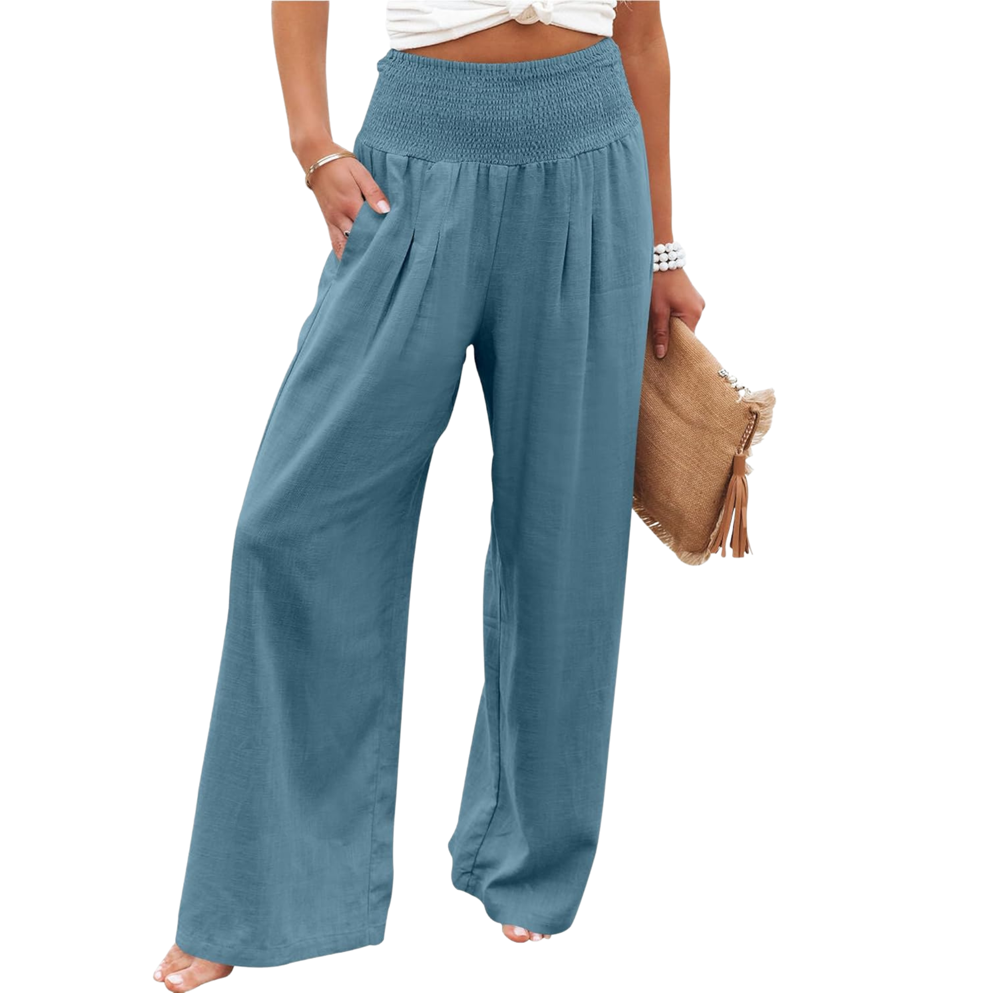 Wide Leg Linen Palazzo Pants for Women Casual Boho