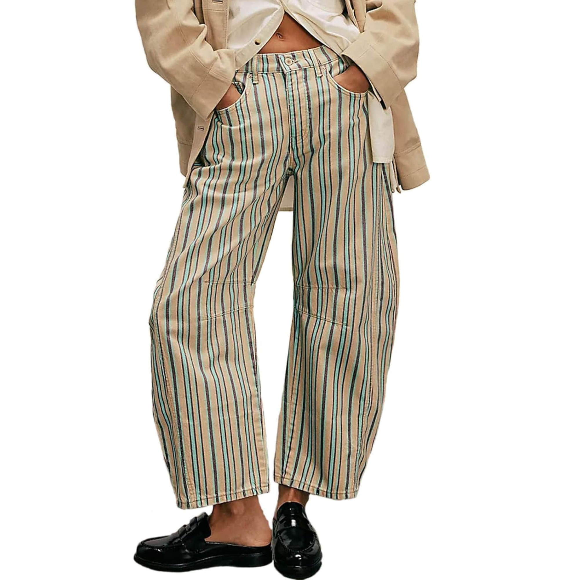 Striped Wide Leg Baggy Barrel Jeans for Women Y2K