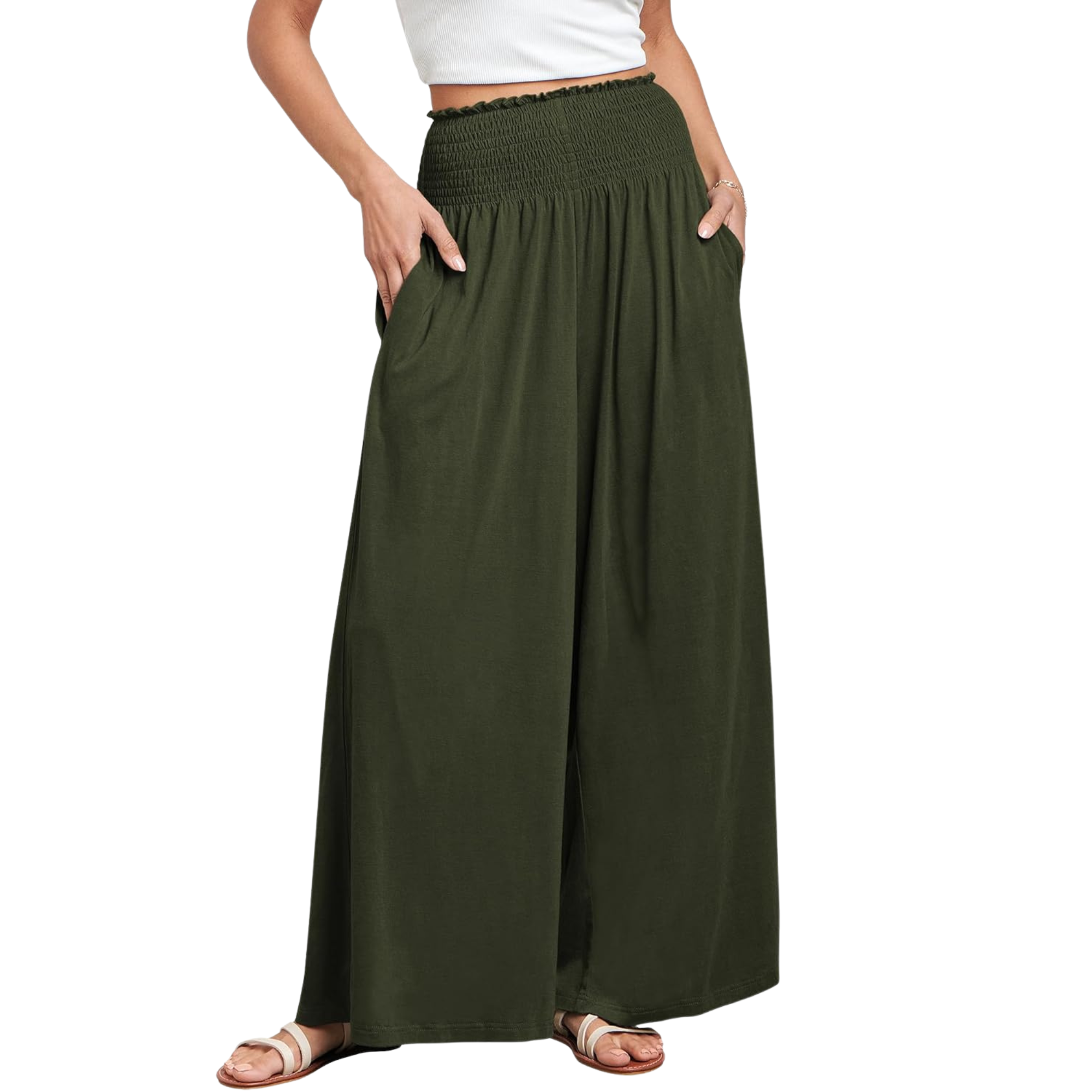 Boho Wide Leg Palazzo Lounge Pants with Pockets