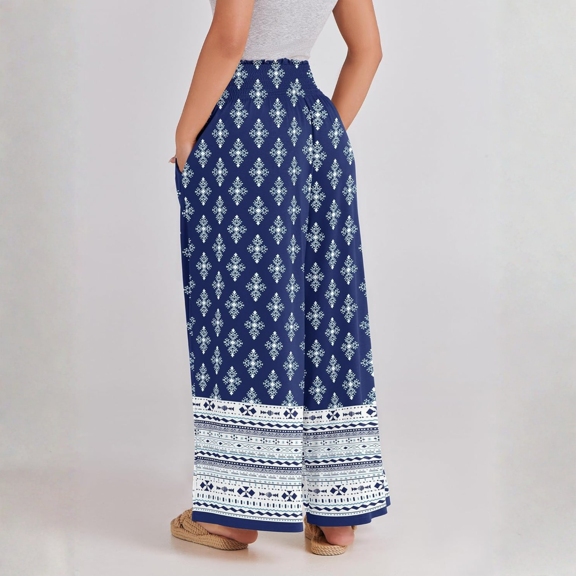 Boho Wide Leg Palazzo Lounge Pants with Pockets