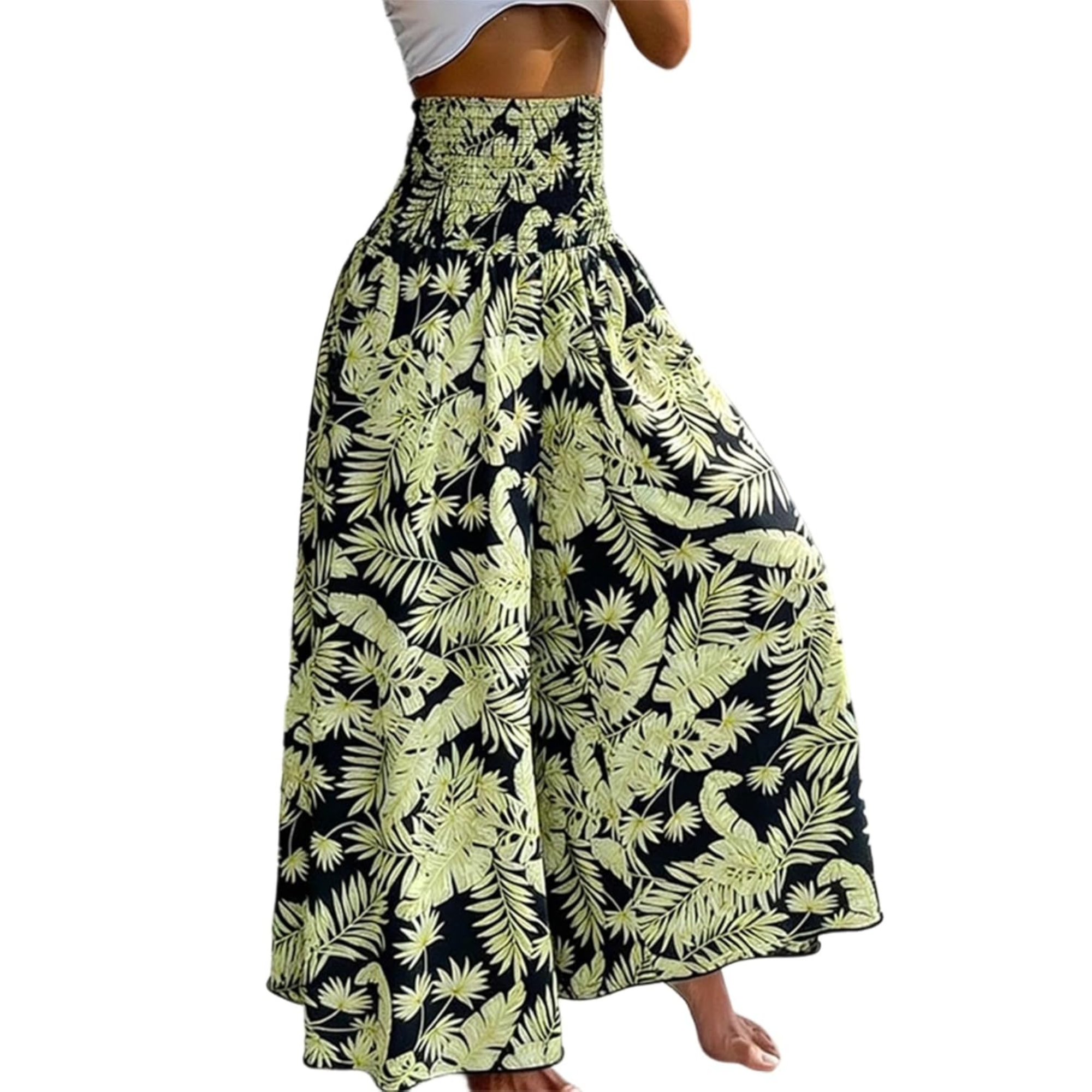 Boho Floral High Waisted Wide Leg Beach Pants