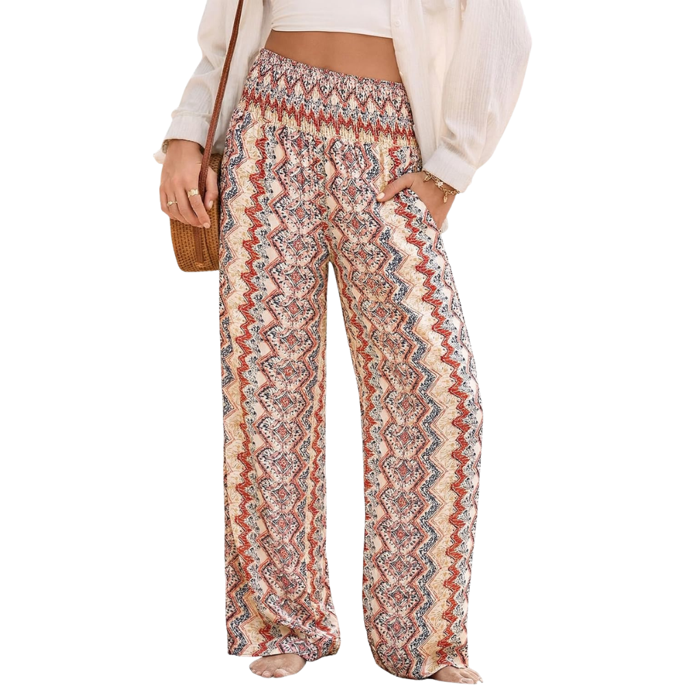 Summer Boho Floral Casual Loose Palazzo Pants With Pocket
