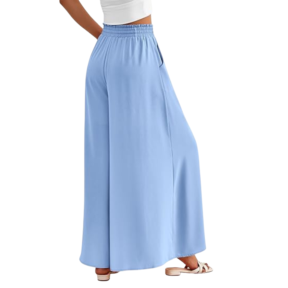 Summer Palazzo Pants With Elastic Fit And Flowy Pockets For Women