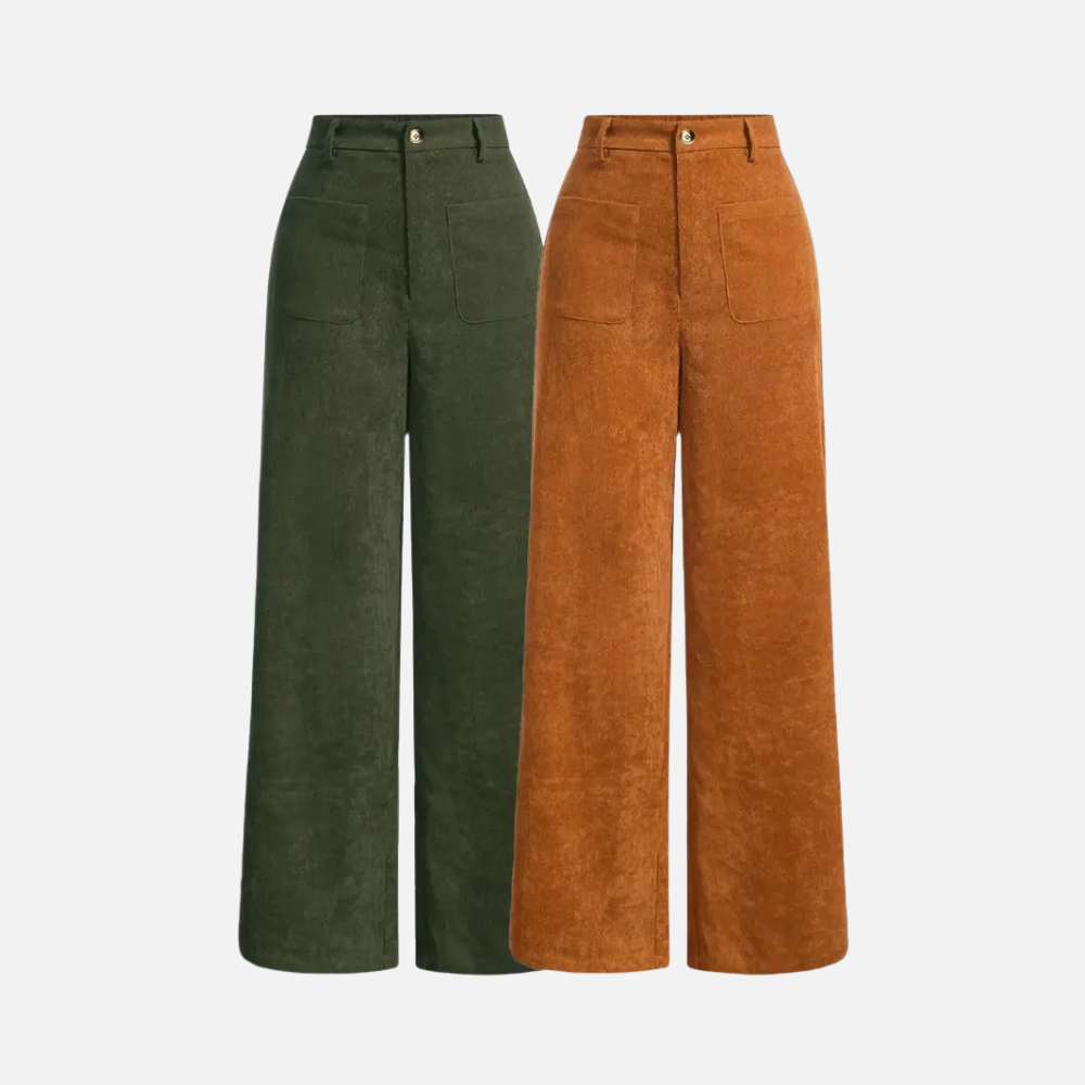 Solid Colored Front Buttoned Wide Leg Pocket Pants