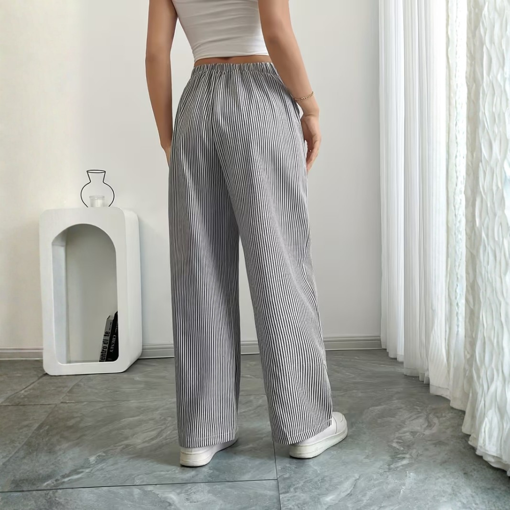 Elegant Casual Commuter Striped Loose Fit Pants For Women