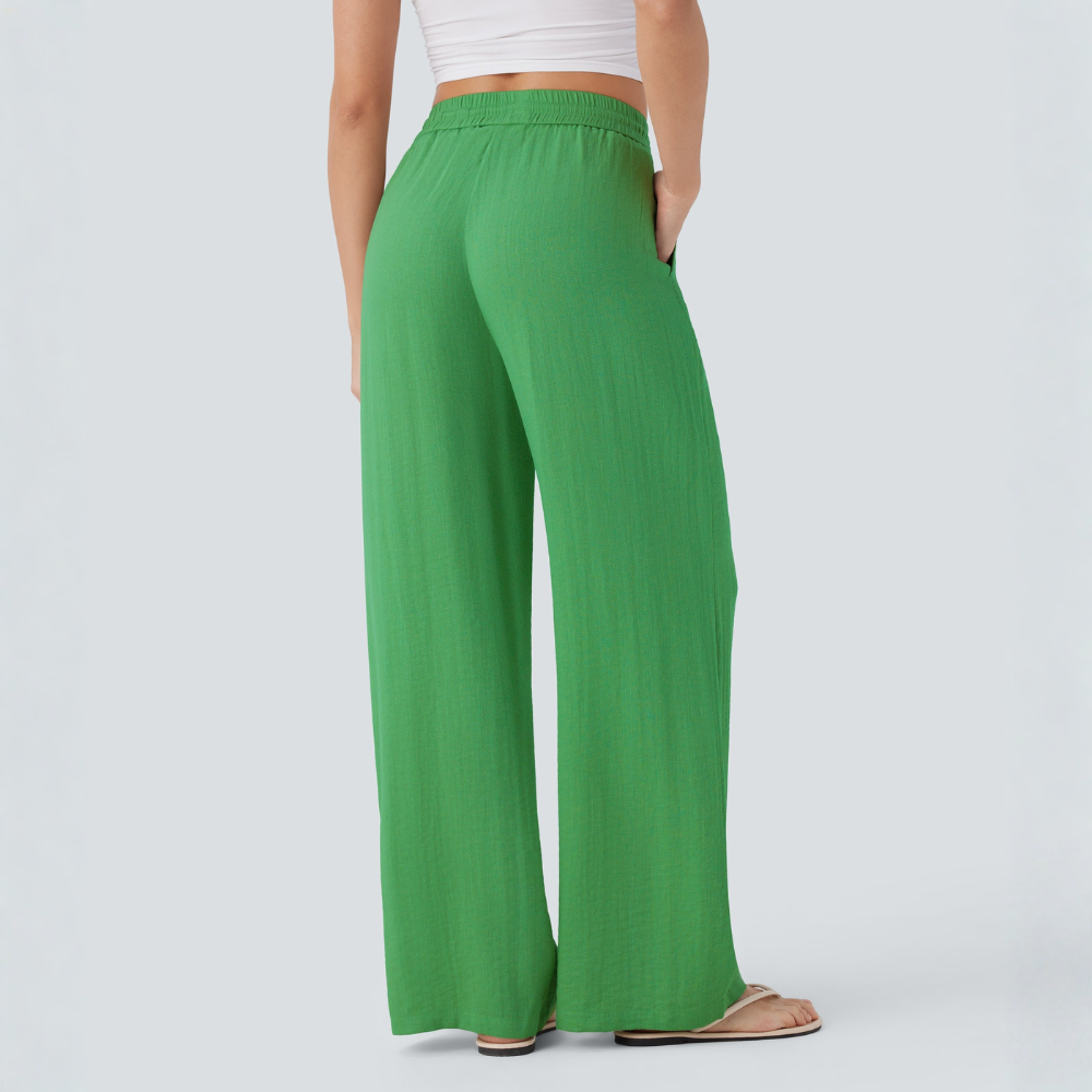 High Waisted Drawstring Casual Linen Pants WIth Pockets