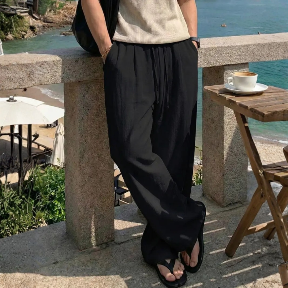 Lightweight Wide Fit Trousers With Adjustable Drawstring For Men