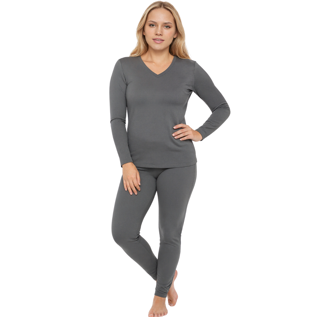 V Shape Thermal Fleece Lined Base Layer Underwear Pajama Set
