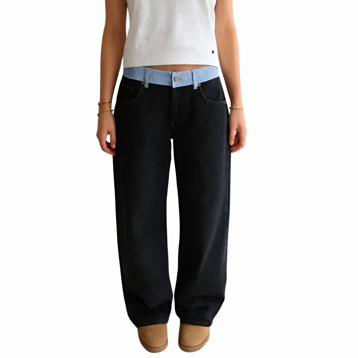 Color Block Strap Patchwork Straight Jeans