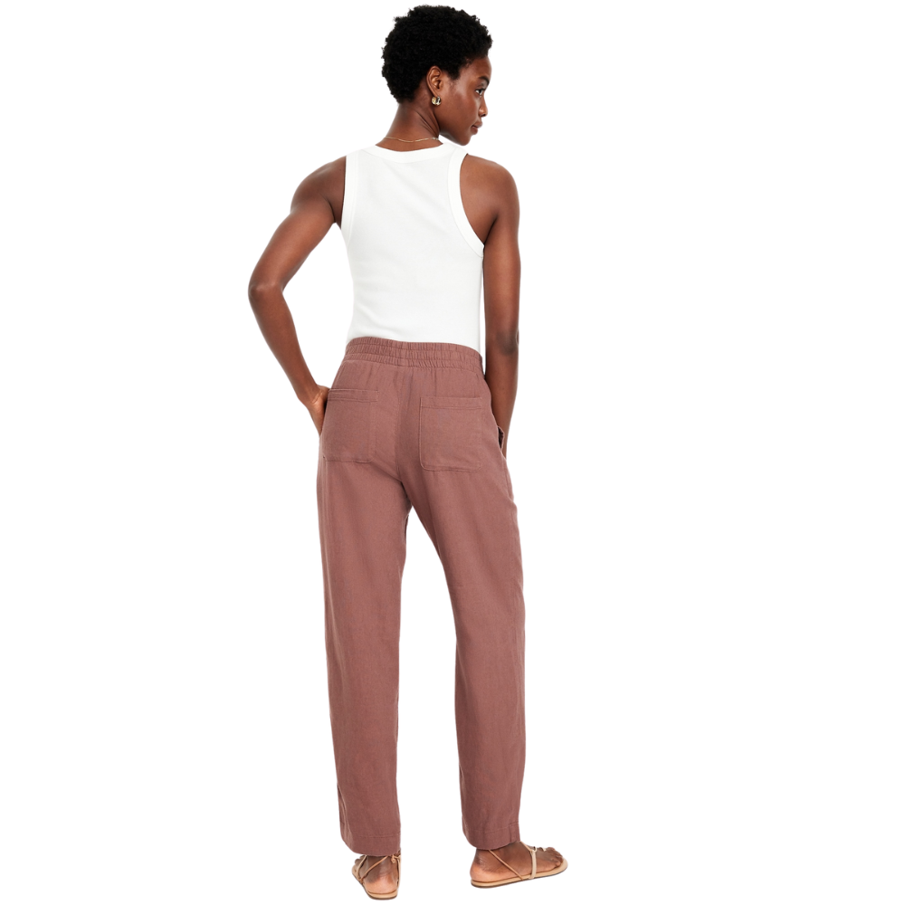 High Waisted Linen Blend Straight Ankle Pants-My Comfy Pant