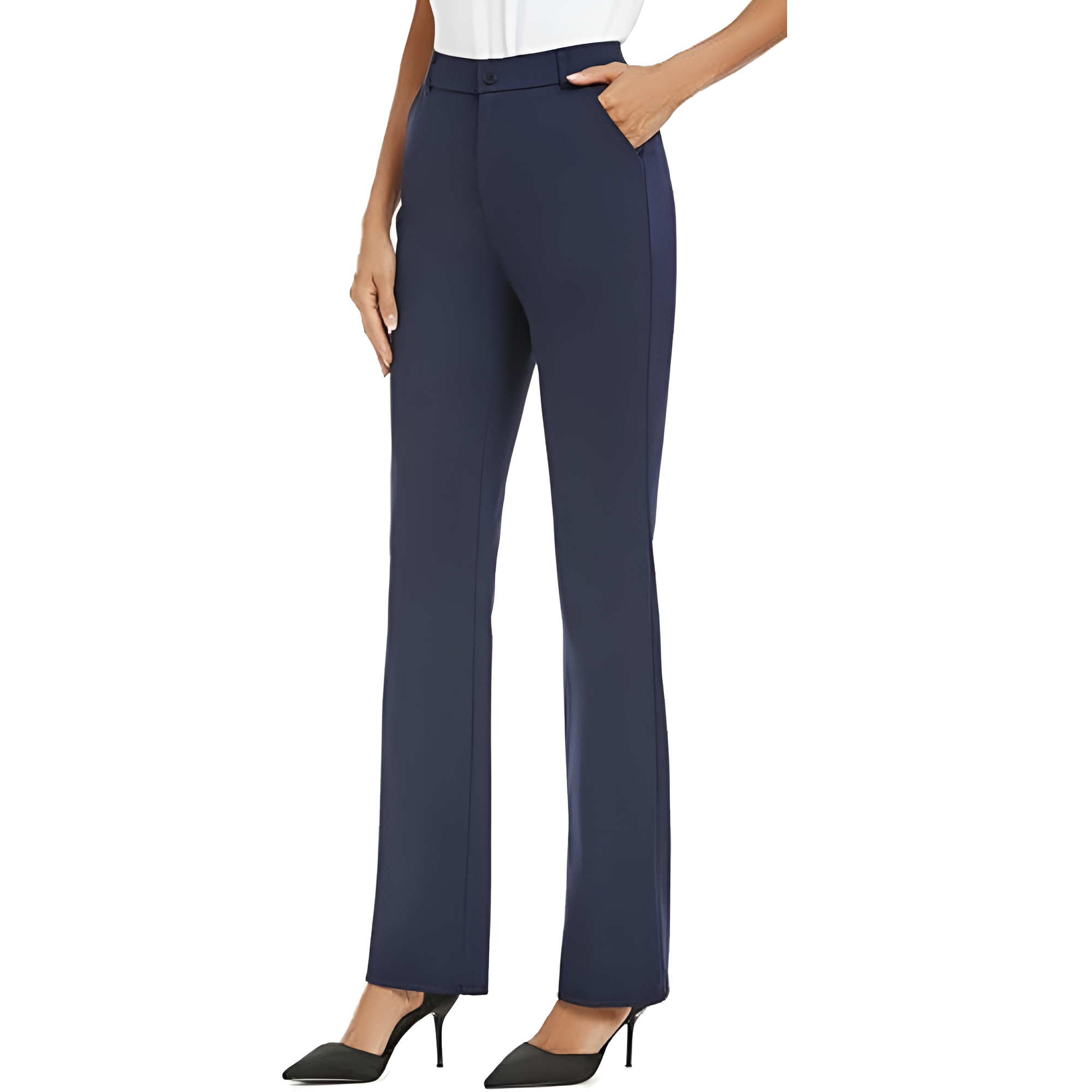 Stretchy Straight Casual Work Pants With Pockets For Women