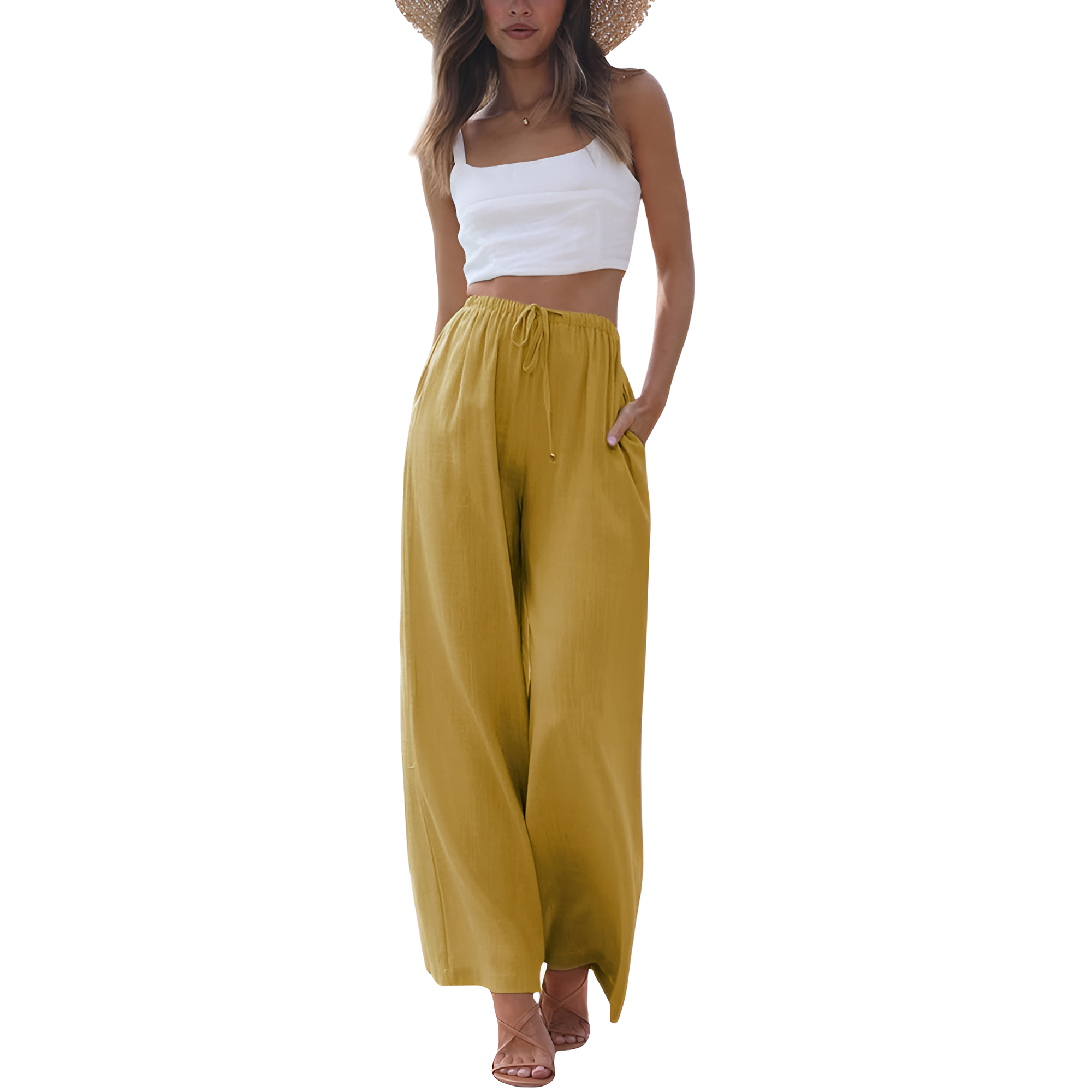 Flowy Summer Wide Fit Beach Palazzo Pants With Pockets For Women