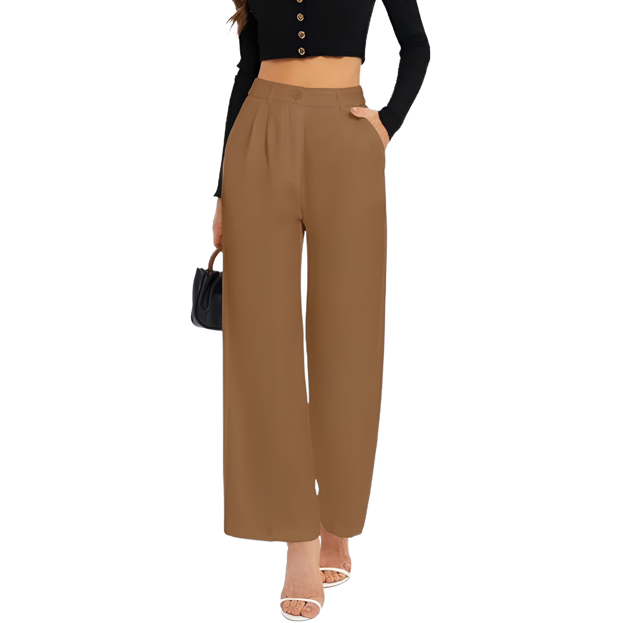 High Rise Long Straight Work Suit Pants For Women