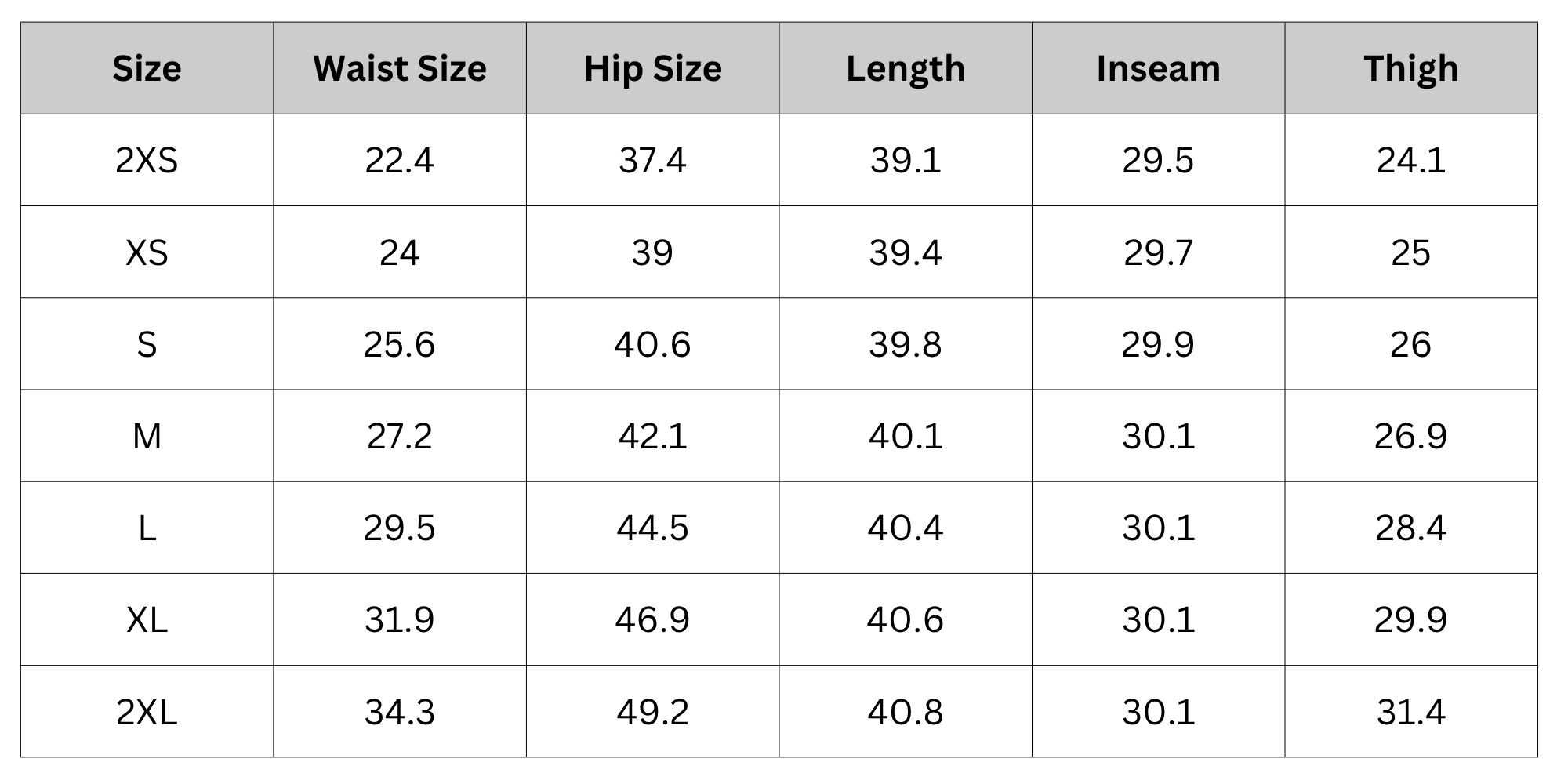 Size Chart