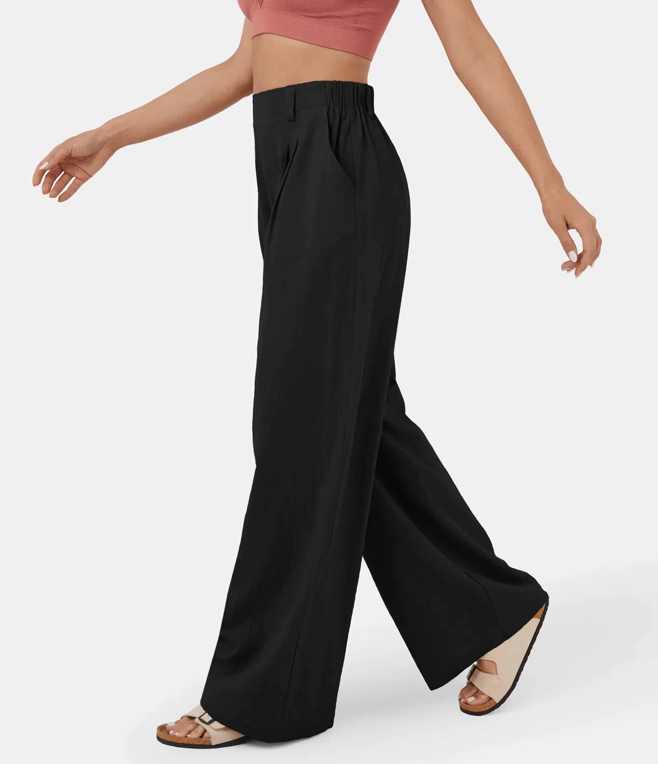 Flowy Solid Palazzo Pants With Side Pockets-My Comfy PantFlowy Solid Palazzo Pants With Side Pockets - Image 2