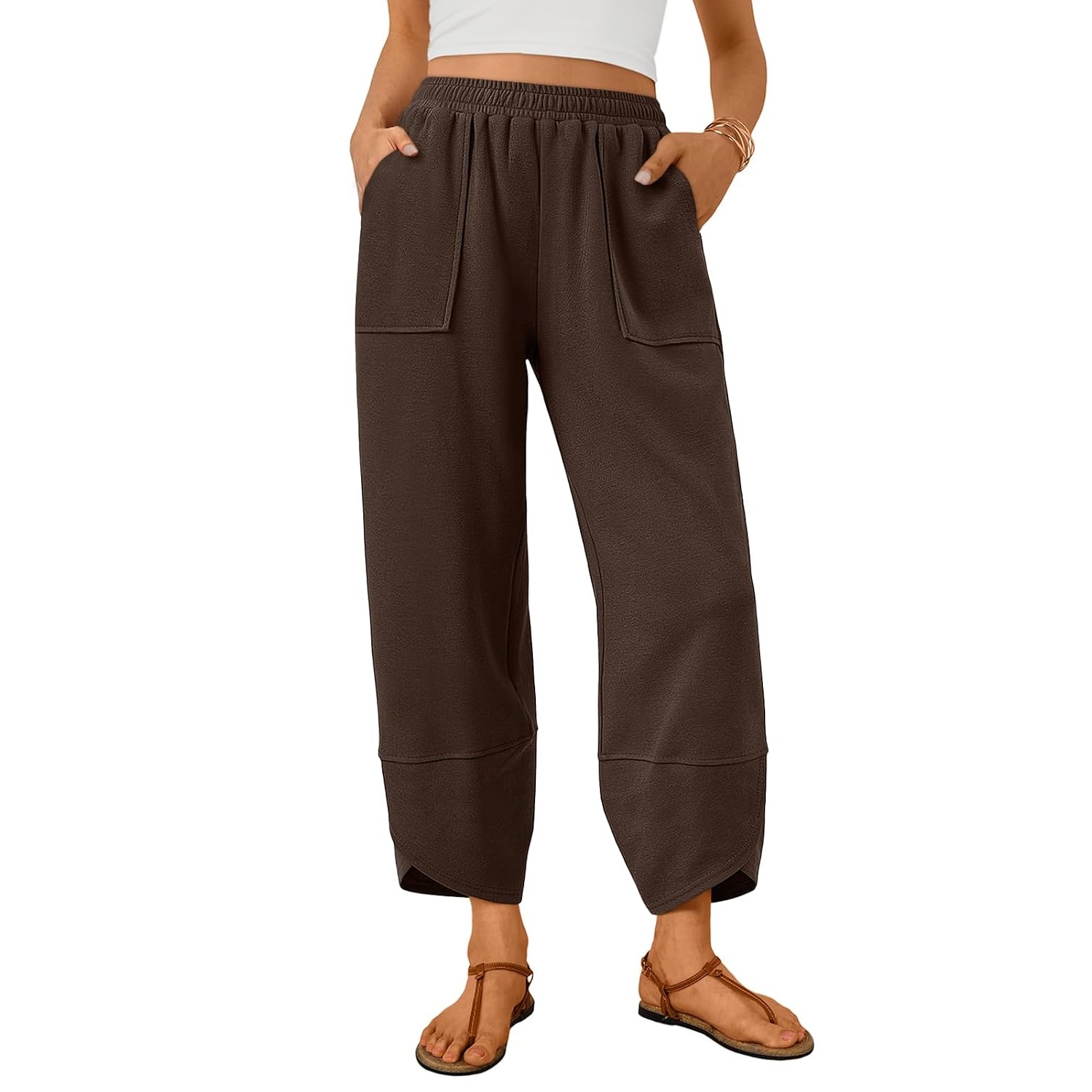 Casual Summer Wide Length Pants With Side Pockets For Women