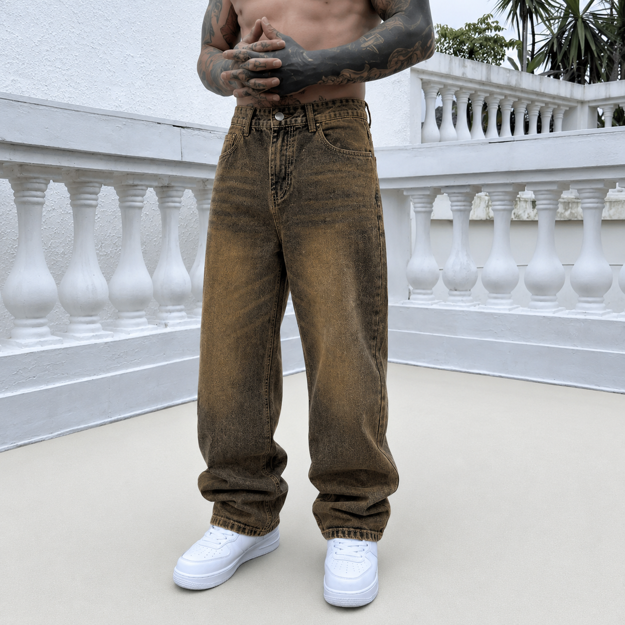 Loose Vintage Washed Streetwear Jeans For Men