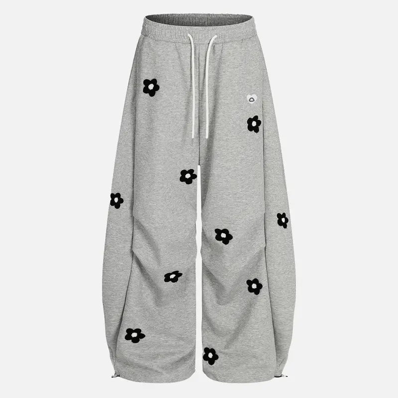 Casual Baggy Loose Floral Embroidery Sweatpants For Men And Women