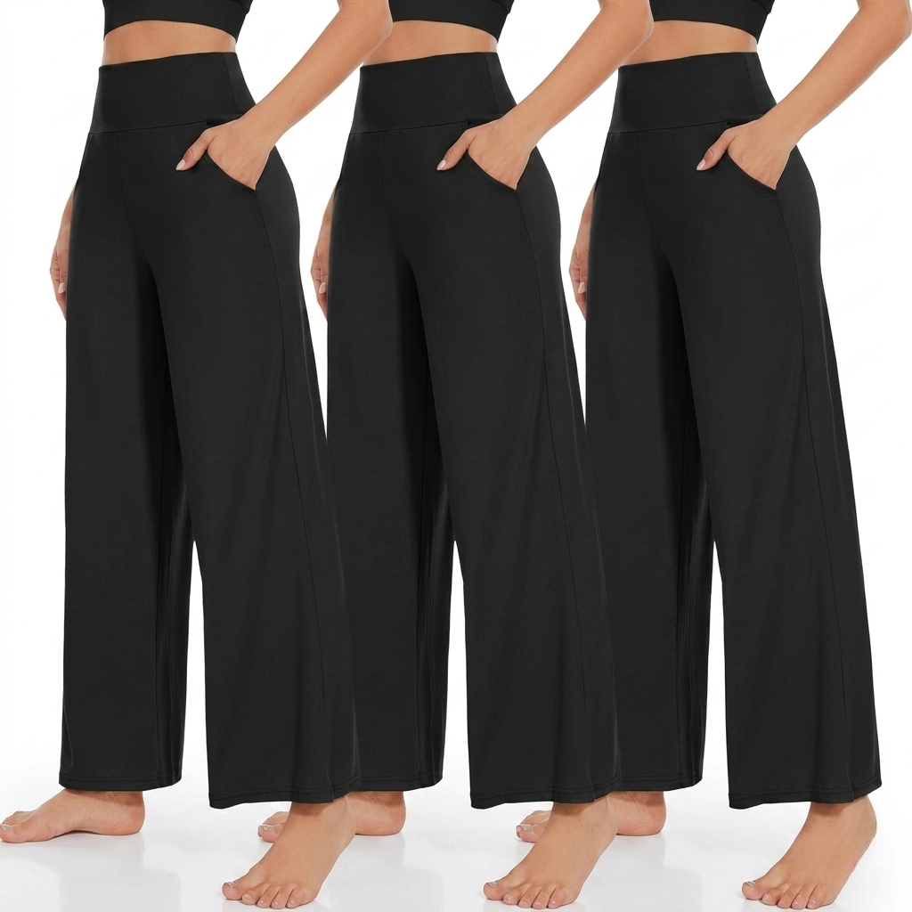 Pack Of 3 Wide Fit High Rise Pants Pockets For Women