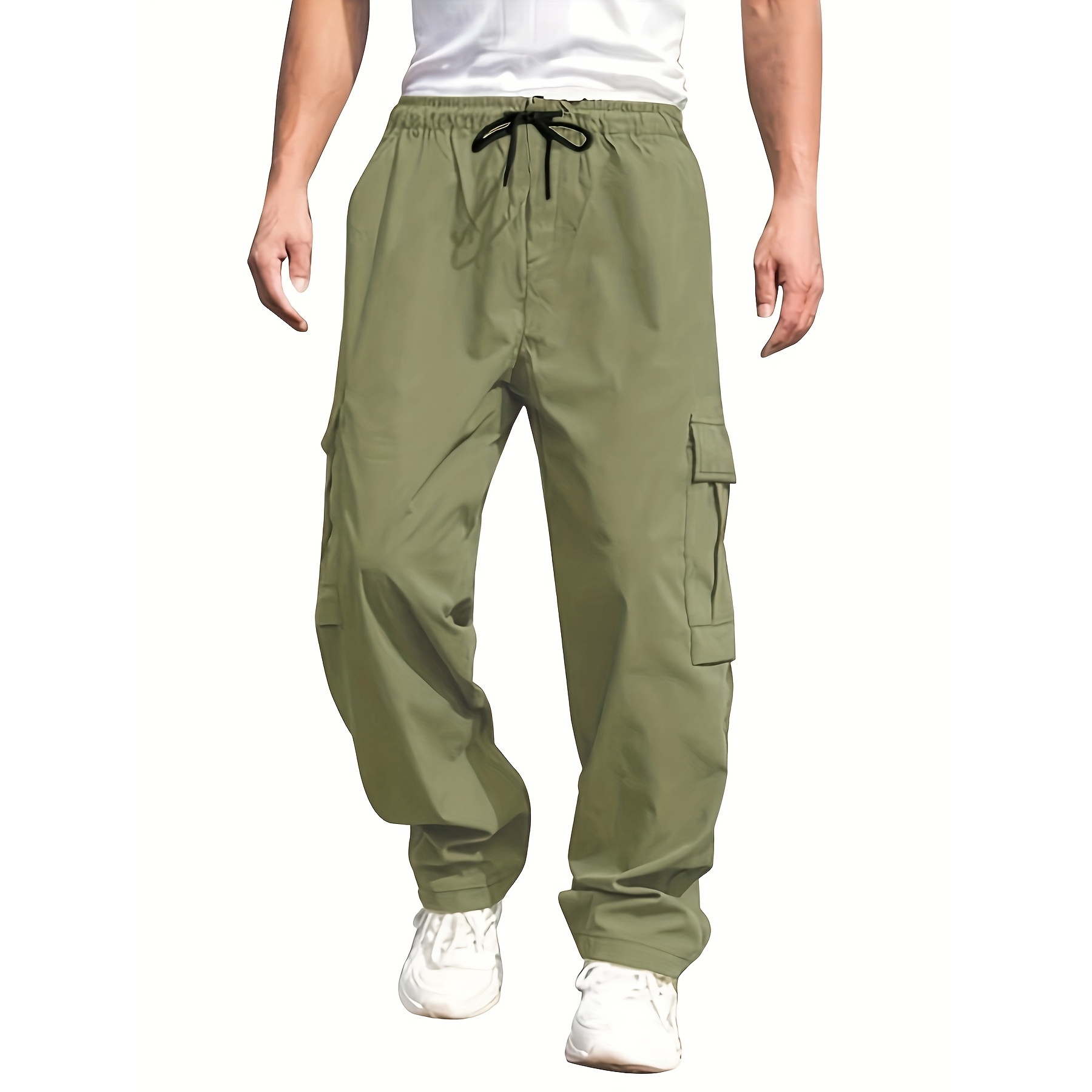 Drawstring Cargo Pants with Utility Pockets for Men
