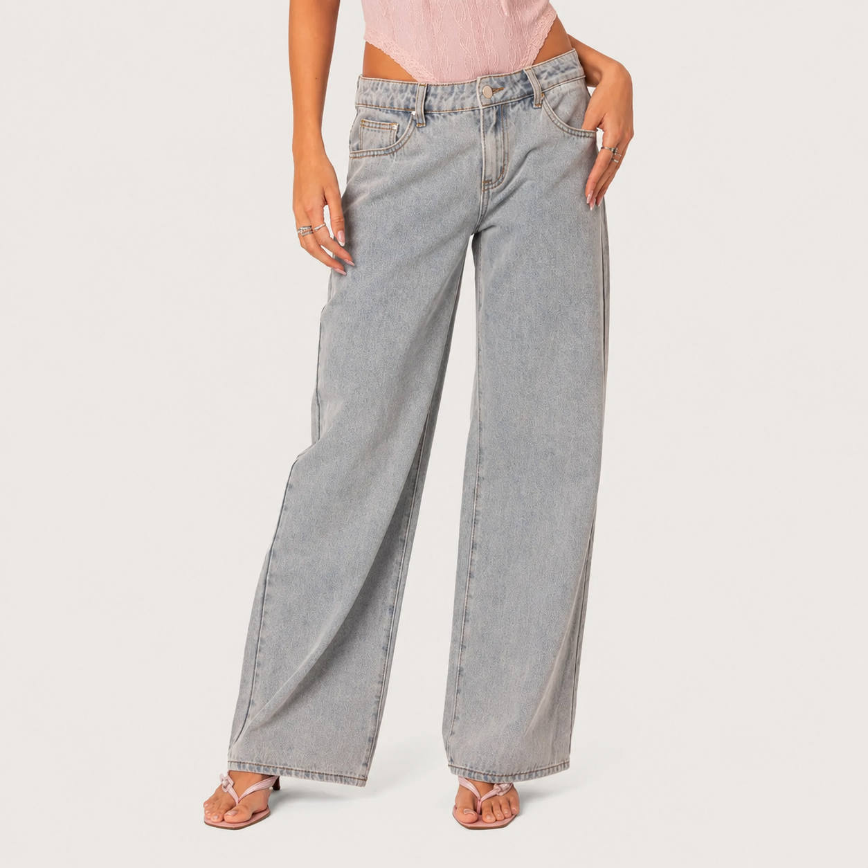 Bow Pocket Low Rise Baggy Jeans For Women
