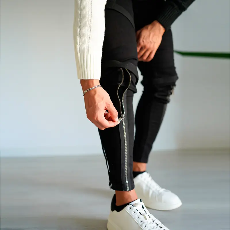  Hip Hop Tapered Slim Fit Zipper Jeans For Men