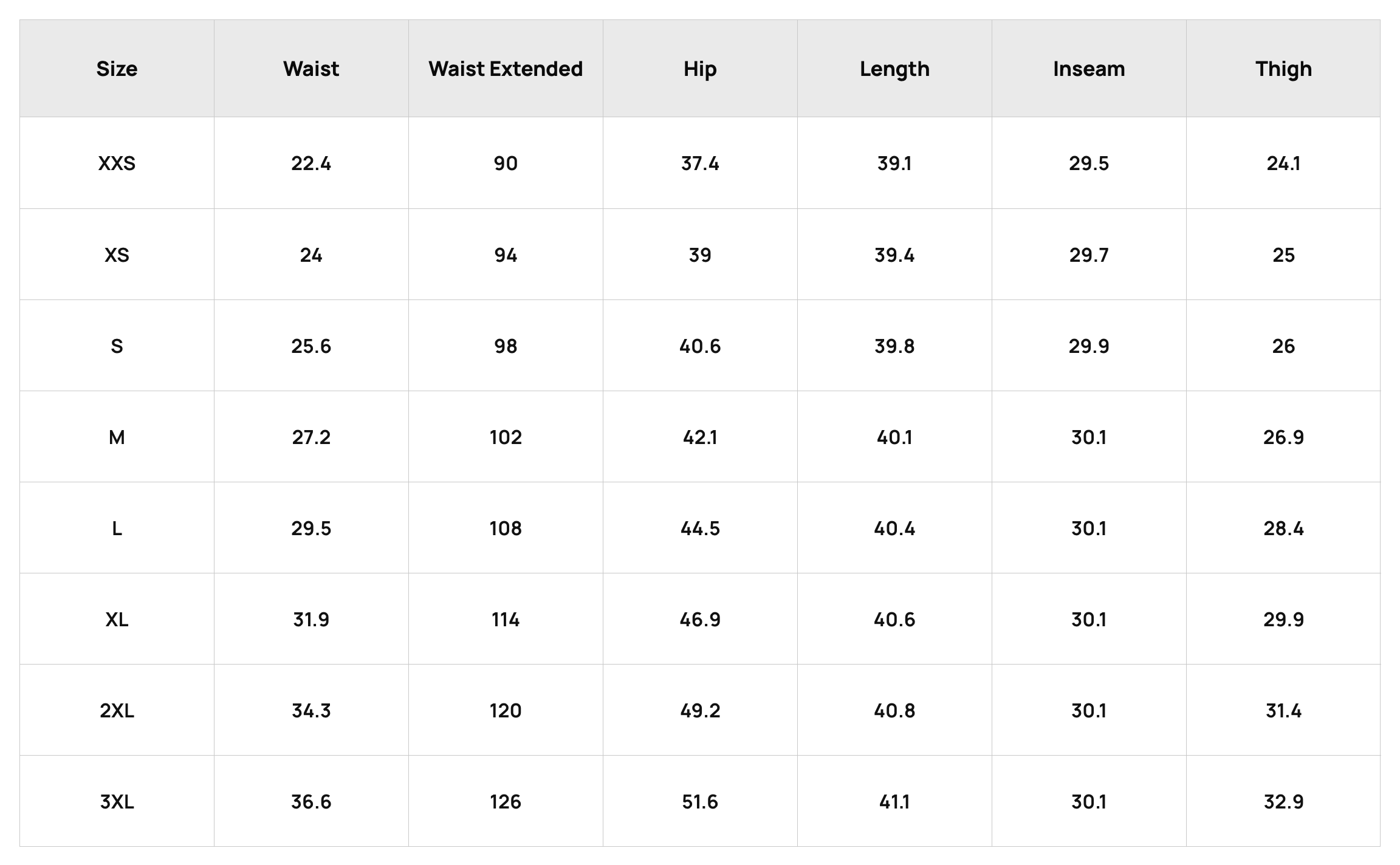 Size Chart