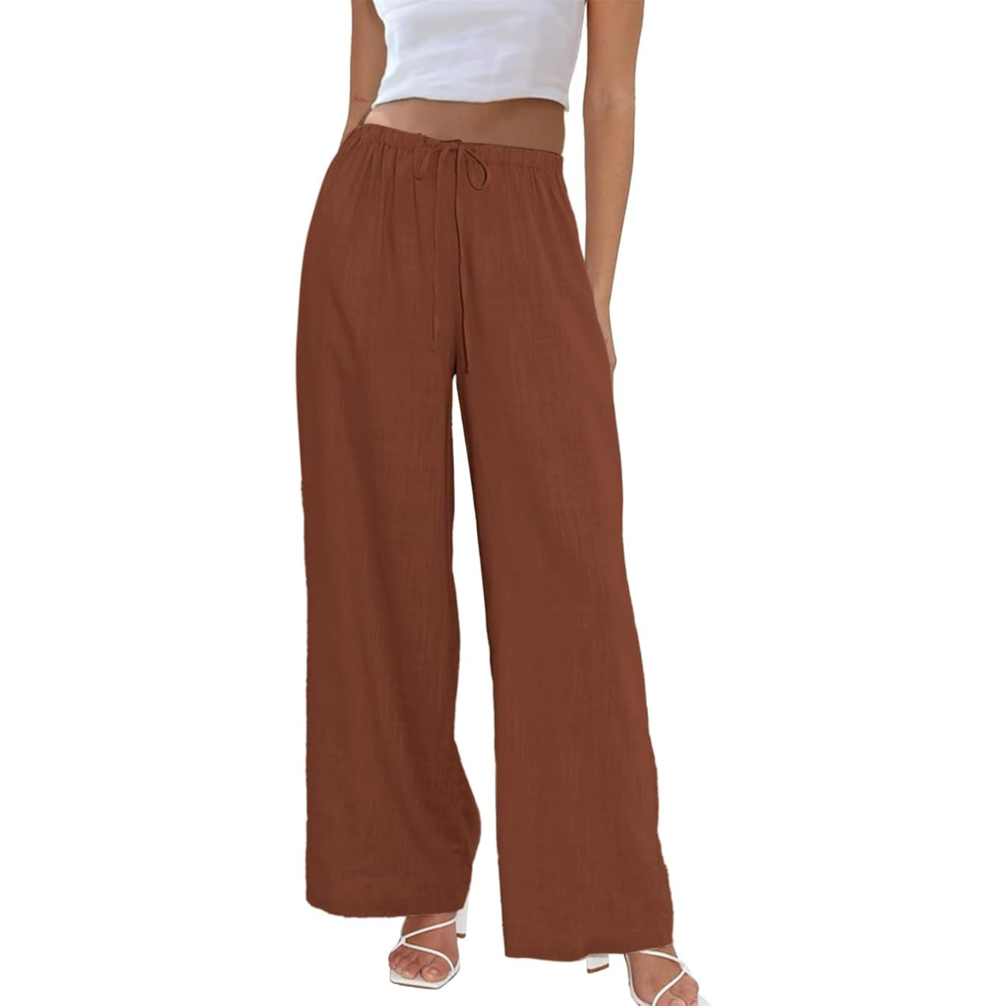 Cotton And Linen Drawstring Wide Leg Palazzo Pants For Women