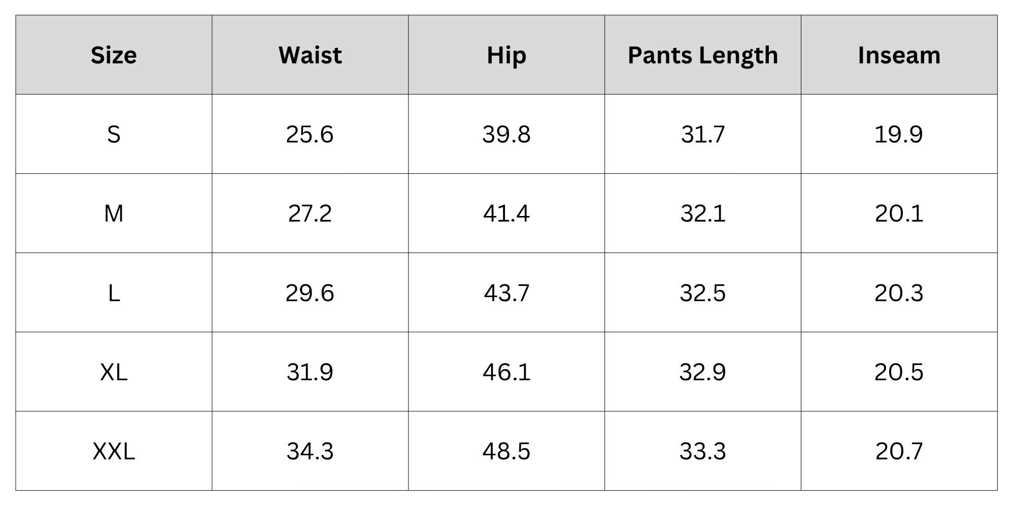 Size Chart