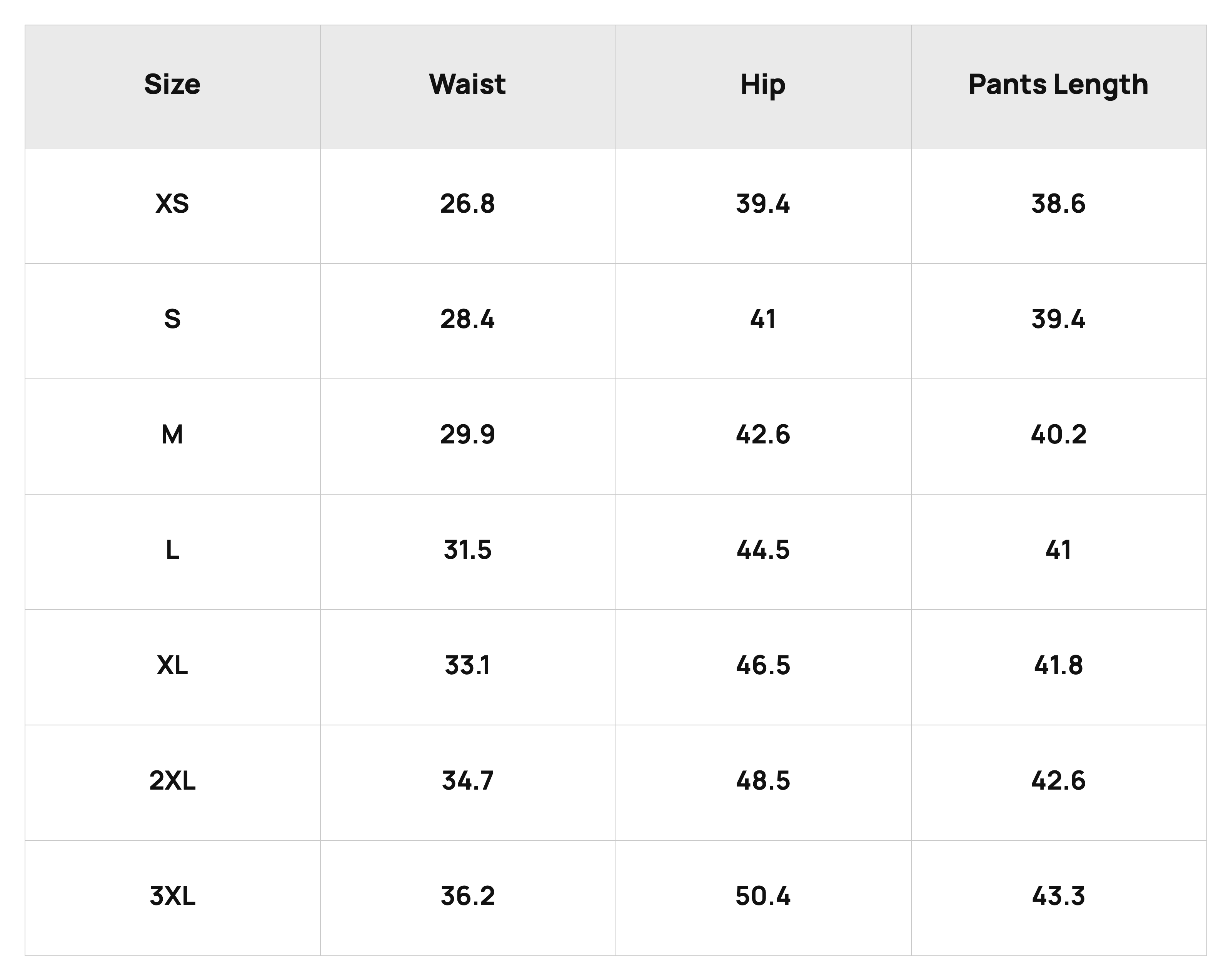 Size Chart