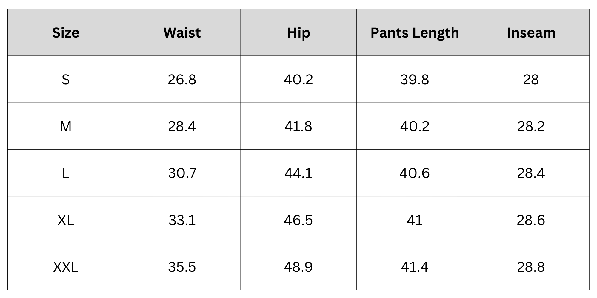 Size Chart