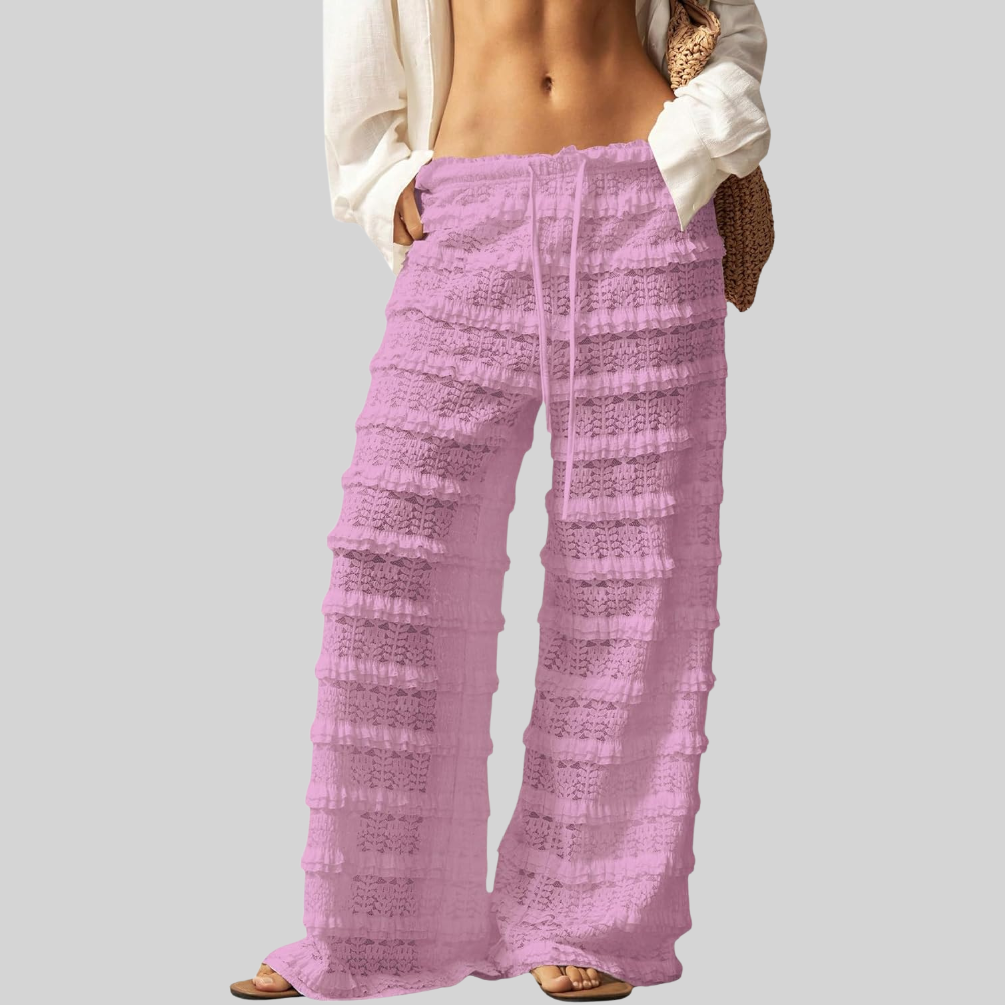 Lace Ruffle Mesh Layered Bathing Suit Pants Beach For Women