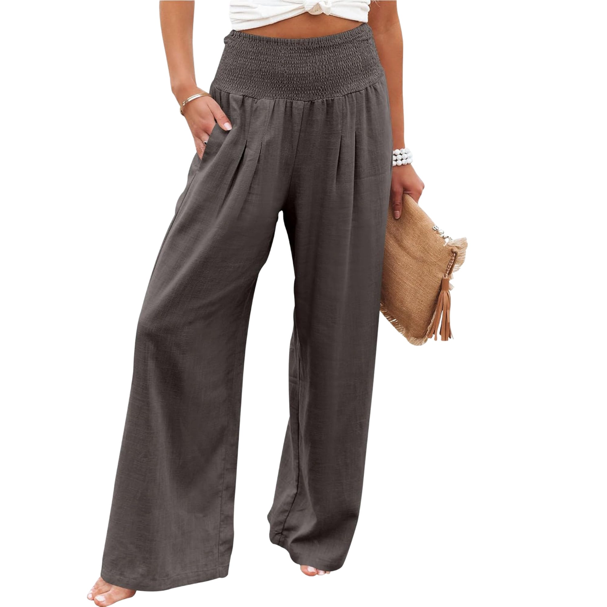 Wide Leg Linen Palazzo Pants for Women Casual Boho