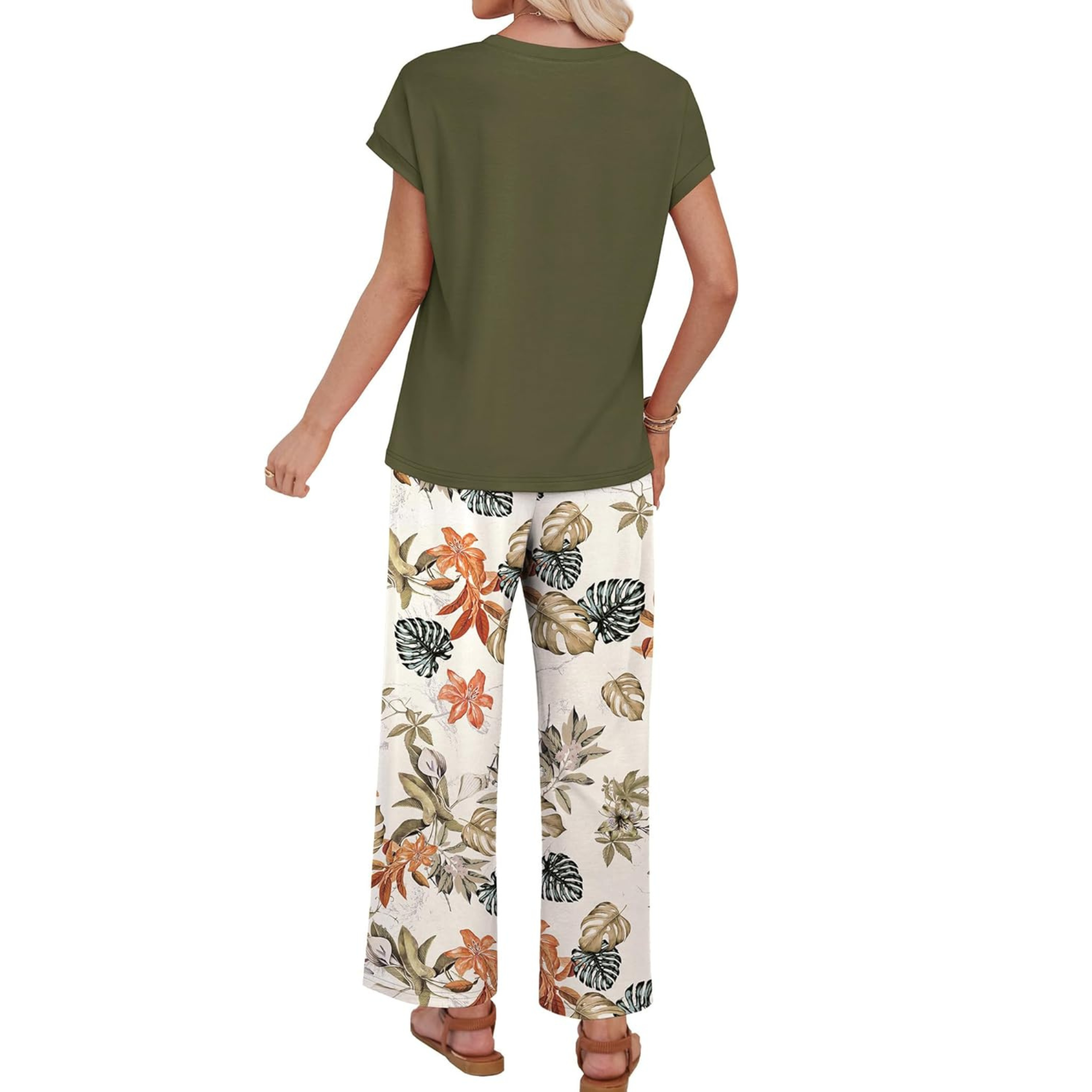 Women Two Piece Lounge Set with Wide Leg Pants