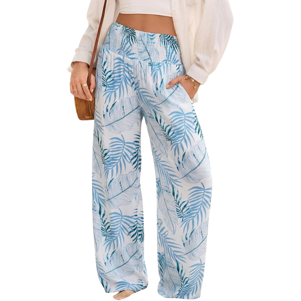 Summer Boho Floral Casual Loose Palazzo Pants With Pocket