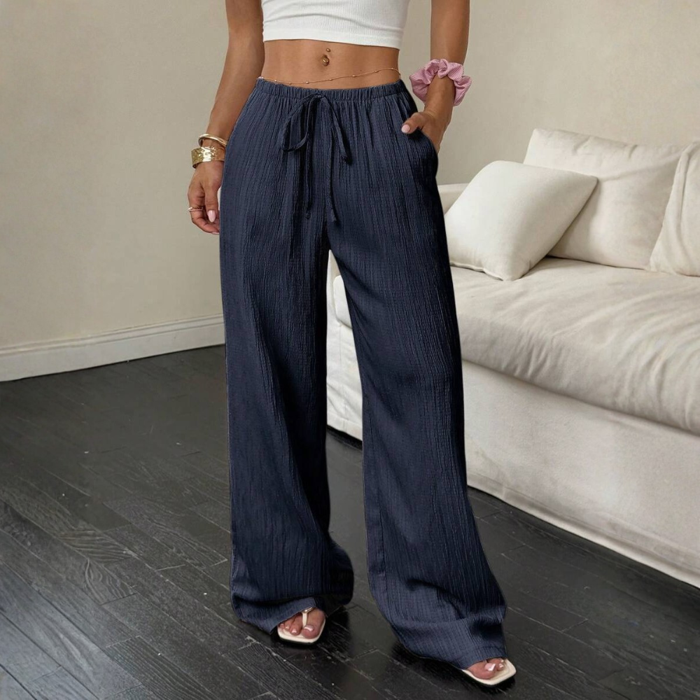 Solid Pocket Wide Loose Casual Pants For Women