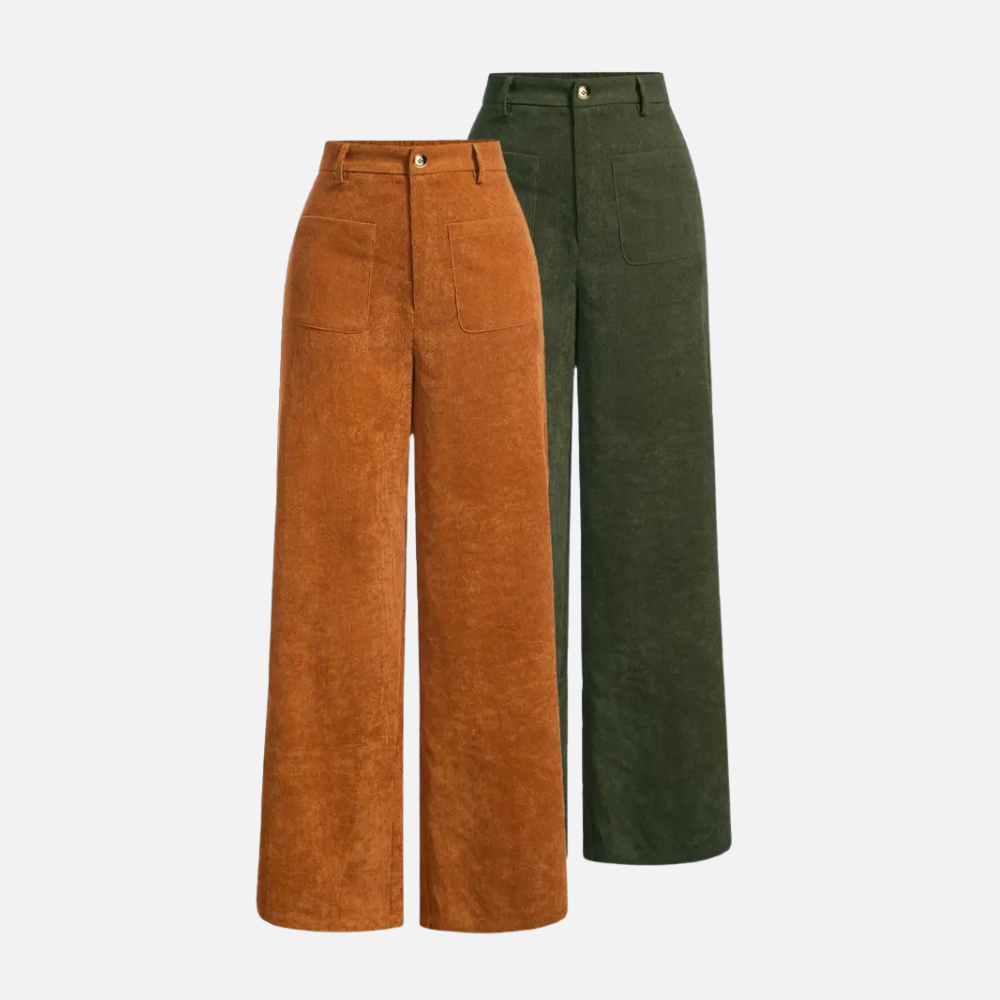 Solid Colored Front Buttoned Wide Leg Pocket Pants