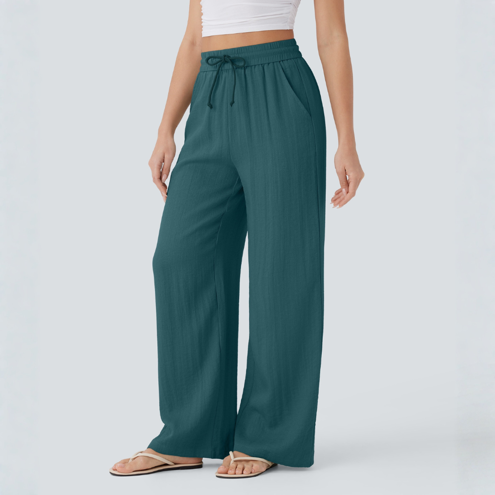 High Waisted Drawstring Casual Linen Pants WIth Pockets