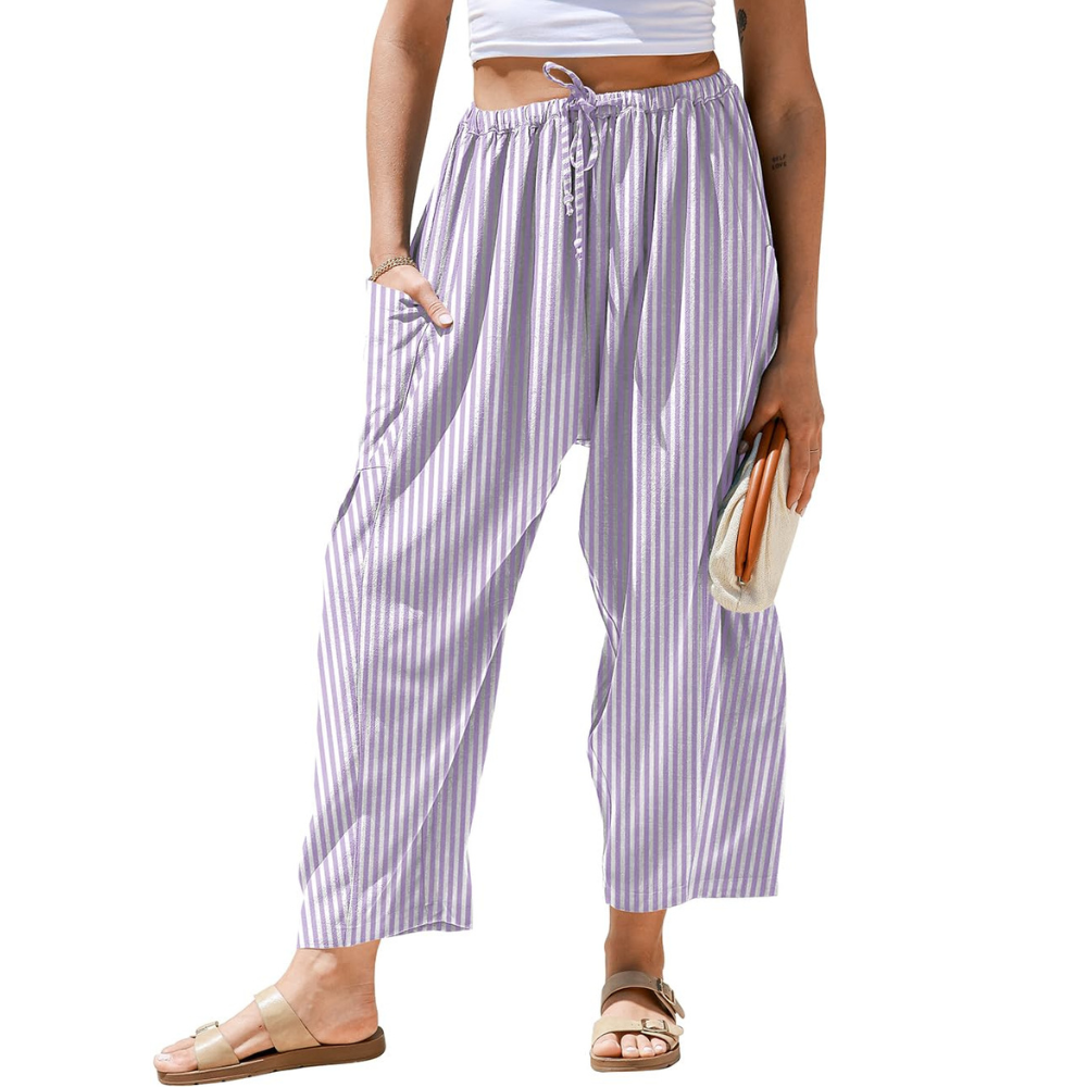 Striped Drawstring Palazzo Pants With Pockets