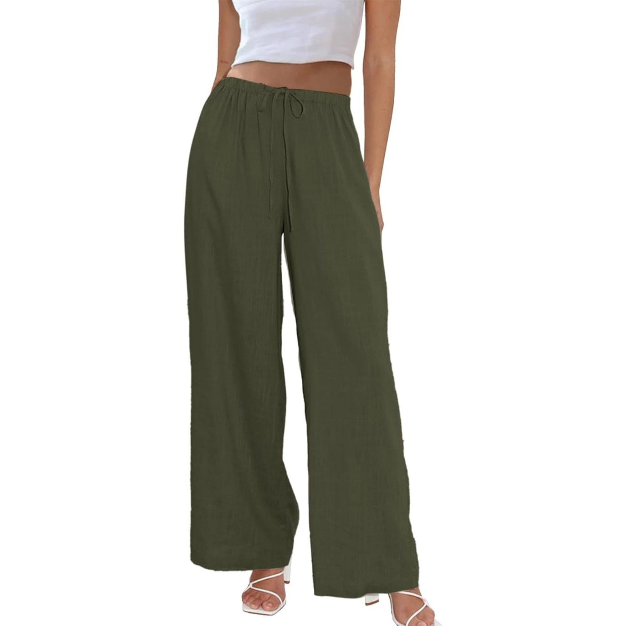 Cotton And Linen Drawstring Wide Leg Palazzo Pants For Women