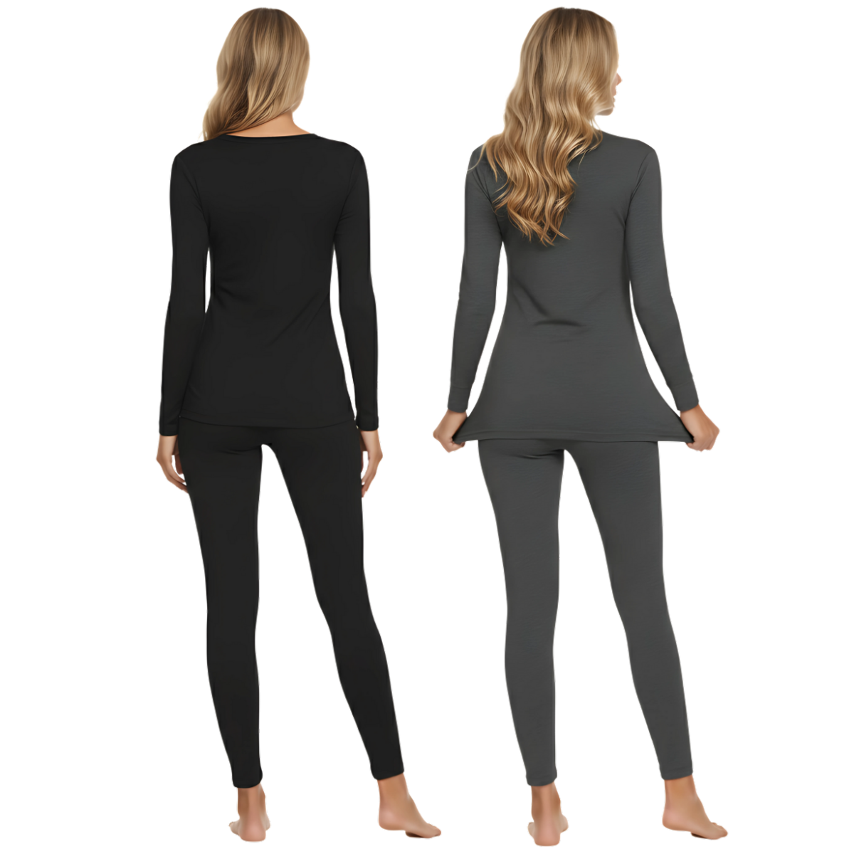 Pack of 2 Women Thermal Base Layer with Fleece Lined Underwear Top and Bottom Set