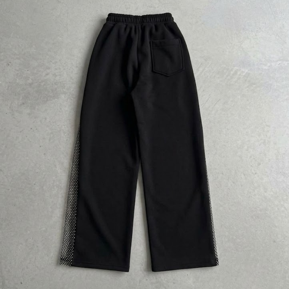 Women's warm trousers with mesh and rhinestones