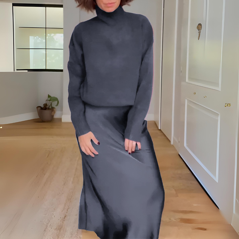 Two Piece Long Sleeve Top And Skirt Set-My Comfy Pant