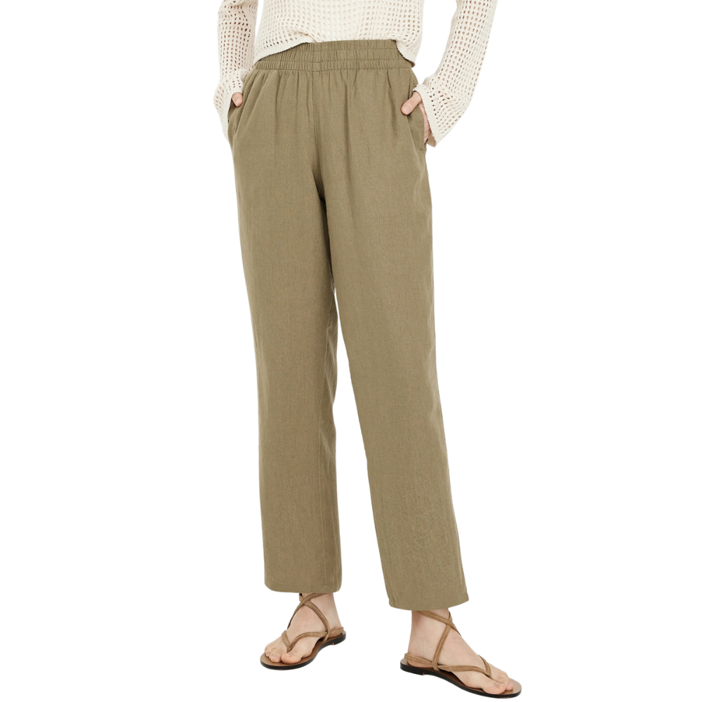 High Waisted Linen Blend Straight Ankle Pants-My Comfy Pant