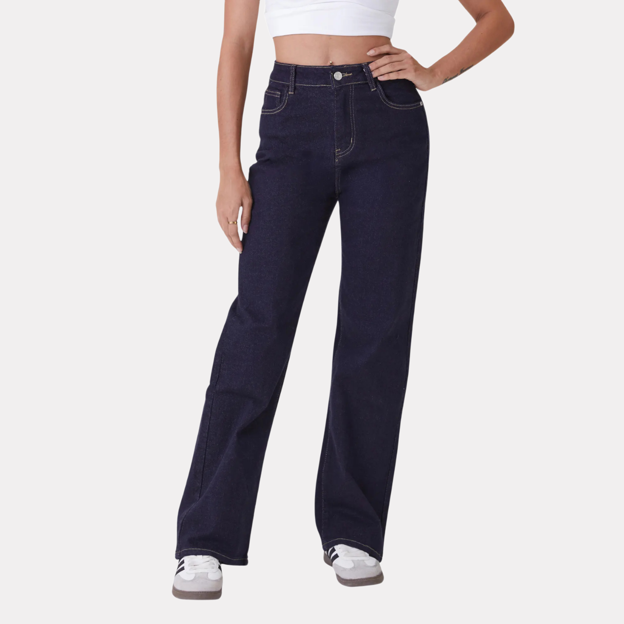 High Rise Wide Fit Stretchy Jeans With Multi Pockets For Women